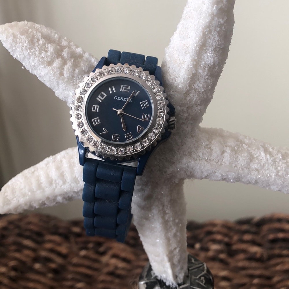 Geneva Blue Rhinestone watch with silicone band